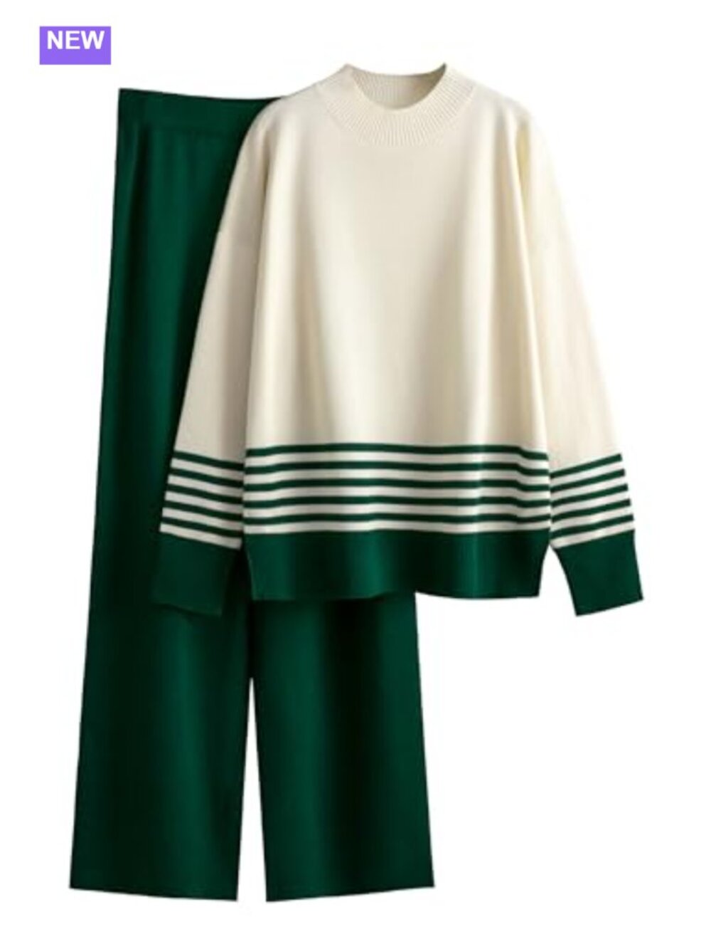 Striped 2 Piece Sweater Lounge Set Ribbed Knit Turtleneck Tracksuit